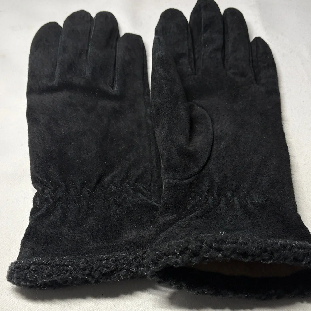 Fownes Black Suede Poly Lined Gloves Size L
